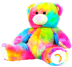 a stuffed rainbow bear with highly saturated colors