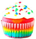 a highly saturated rainbow cupake